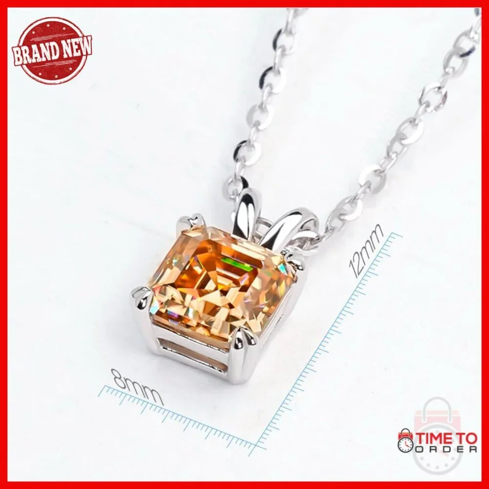 Moissanite Pendant Necklace 2.0ct 18K Gold Plated Sterling Silver Lobster Clasp